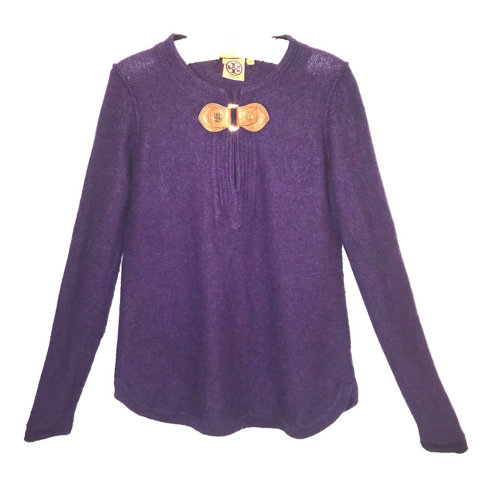 Tory Burch Purple Keyhole Sweater Leather & Metal